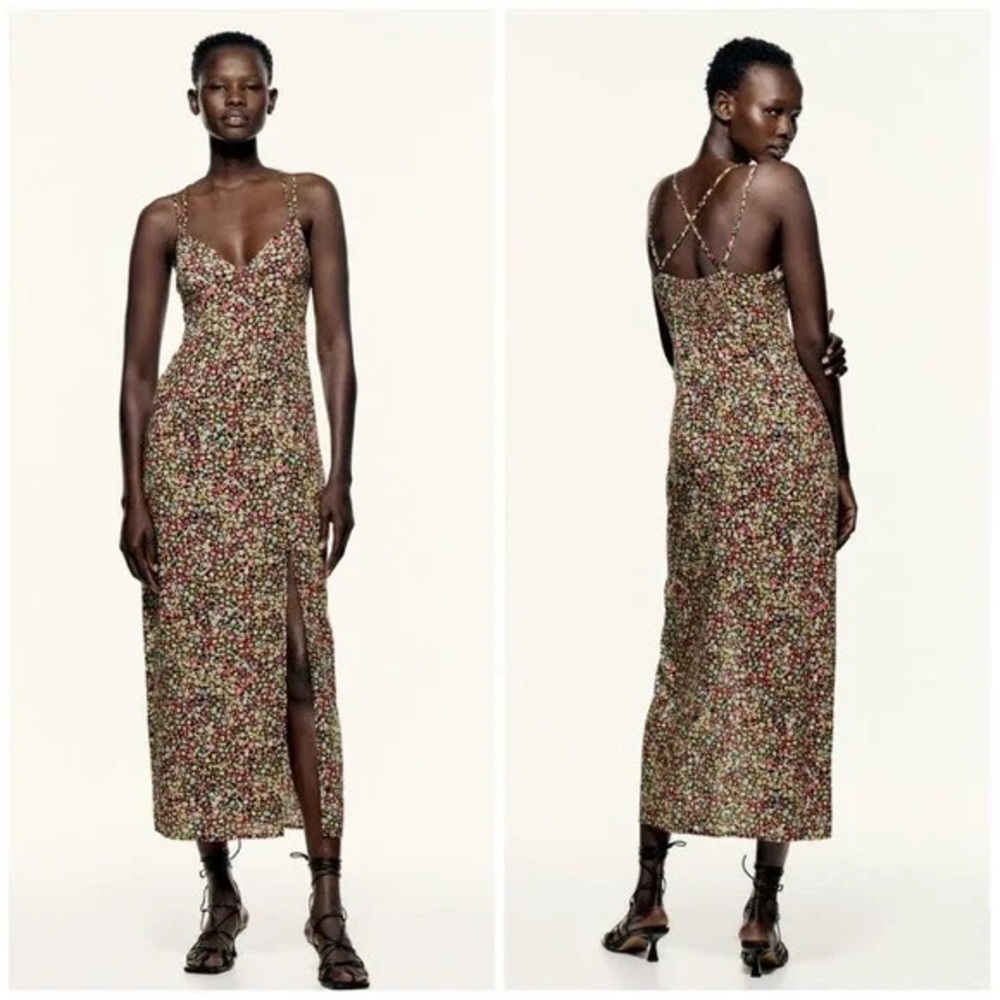 Zara Floral Printed Strappy Midi Dress S
